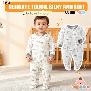Áo liền quần có chân sơ sinh, Safari Animal In lụa mềm mại cho bé Onesie, Áo ngủ trẻ sơ sinh có dây kéo dài tay cho bé trai 0-12M