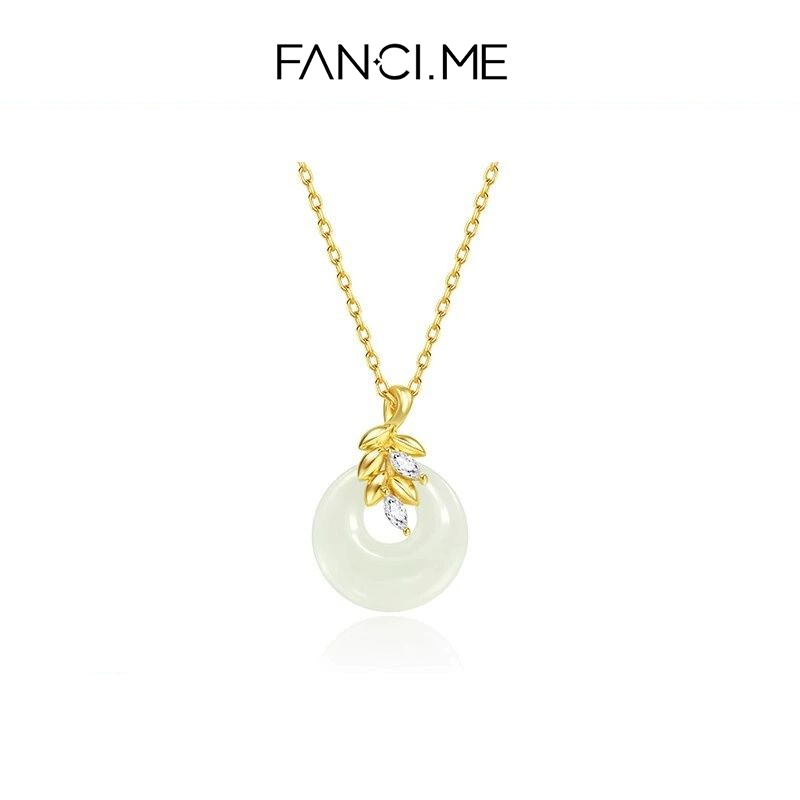 Vòng cổ mặt dây chuyền ngọc bích Hetian thanh lịch FANCIME dành cho nữ - Biểu tượng "Hòa bình mỗi năm", Quà tặng sinh nhật và ngày của mẹ đầy ý nghĩa