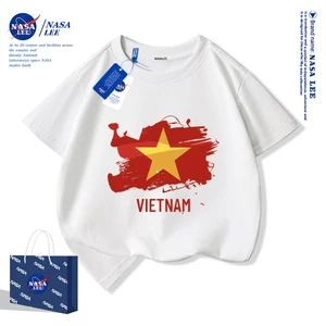 Áo thun ngắn tay trẻ em thương hiệu NASA, in cờ Việt Nam, bé trai bé gái, mùa hè, chất liệu cotton, phong cách thoải mái.