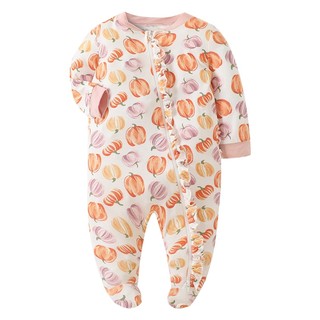 Áo liền quần có chân sơ sinh, Áo liền quần mềm mại in hình kỳ lân cho bé gái, Áo ngủ trẻ sơ sinh có dây kéo dài tay 0-12M
