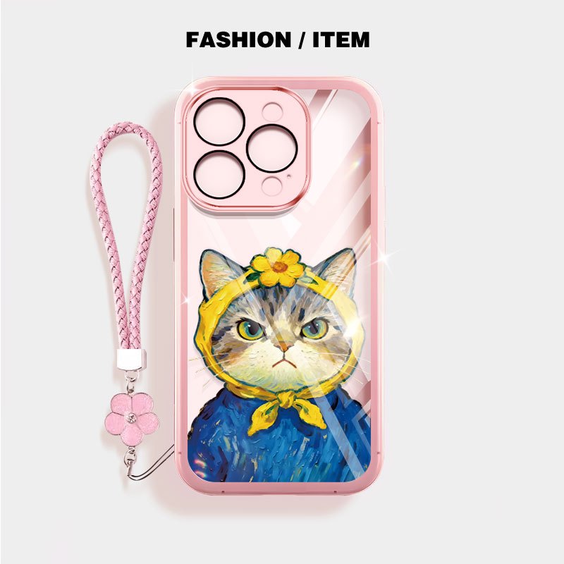 Ốp Lưng YBD Cho iPhone 15 Pro Max 16 Pro Max 17 Pro Max 17 Air Phim Hoạt Hình Dễ Thương Mèo Và Chó Vỏ Điện Thoại Trong Suốt Có Dây Buộc