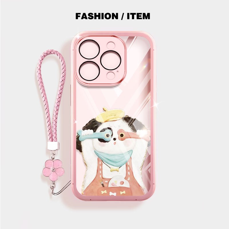 Ốp Lưng YBD Cho iPhone 15 Pro Max 16 Pro Max 17 Pro Max 17 Air Phim Hoạt Hình Dễ Thương Mèo Và Chó Vỏ Điện Thoại Trong Suốt Có Dây Buộc