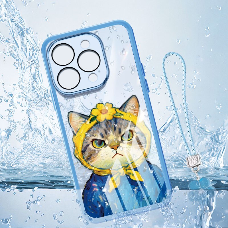 Ốp Lưng YBD Cho iPhone 15 Pro Max 16 Pro Max 17 Pro Max 17 Air Phim Hoạt Hình Dễ Thương Mèo Và Chó Vỏ Điện Thoại Trong Suốt Có Dây Buộc
