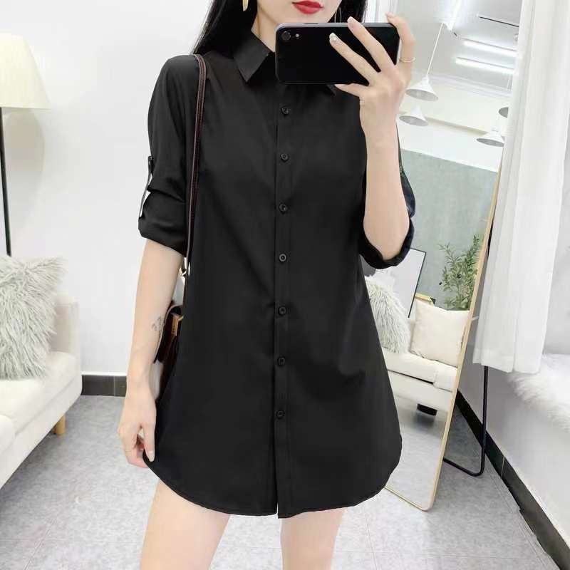 6 màu S-5XL sọc đen Mới trắng Áo sơ mi nữ dài tay Slim trắng đen đỏ vàng Kaki cà phê