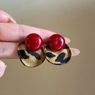 Bông Tai Retro Màu Sắc Tương Phản Ngọc Trai Da Báo, Thiết Kế Độc Đáo