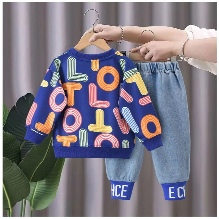 Set Đồ Hai Món Gồm Áo Sweater Phong Cách Hàn Quốc Thời Trang Xuân Thu Mới Cho Bé Trai