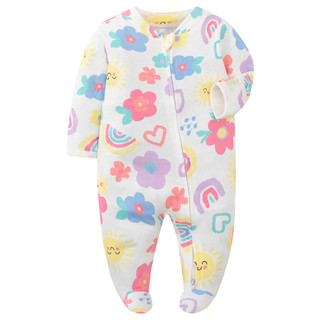 Áo liền quần có chân sơ sinh, Áo liền quần mềm mại in họa tiết Bambi, Áo ngủ trẻ sơ sinh có dây kéo dài tay 0-9M
