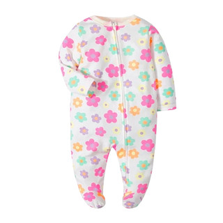Áo liền quần có chân sơ sinh, Áo liền quần mềm mại in họa tiết Bambi, Áo ngủ trẻ sơ sinh có dây kéo dài tay 0-9M