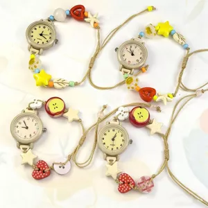 Đồng hồ nữ màu kẹo Dopamine màu kẹo dễ thương hình mèo táo tay dệt hạt vòng tay đồng hồ nữ