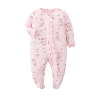 Áo liền quần có chân sơ sinh, Áo liền quần mềm mại in họa tiết Bambi, Áo ngủ trẻ sơ sinh có dây kéo dài tay 0-9M