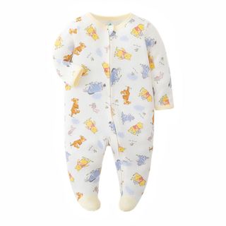 Áo liền quần có chân sơ sinh, Áo liền quần mềm mại in họa tiết Bambi, Áo ngủ trẻ sơ sinh có dây kéo dài tay 0-9M