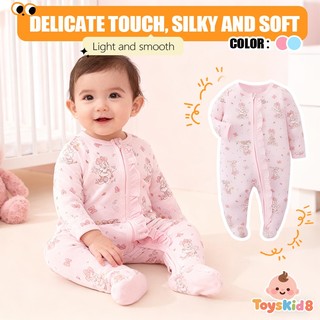 Áo liền quần có chân sơ sinh, Áo liền quần mềm mại in hình chuột Minnie cho bé gái, Áo ngủ trẻ sơ sinh có dây kéo dài tay 0-9M