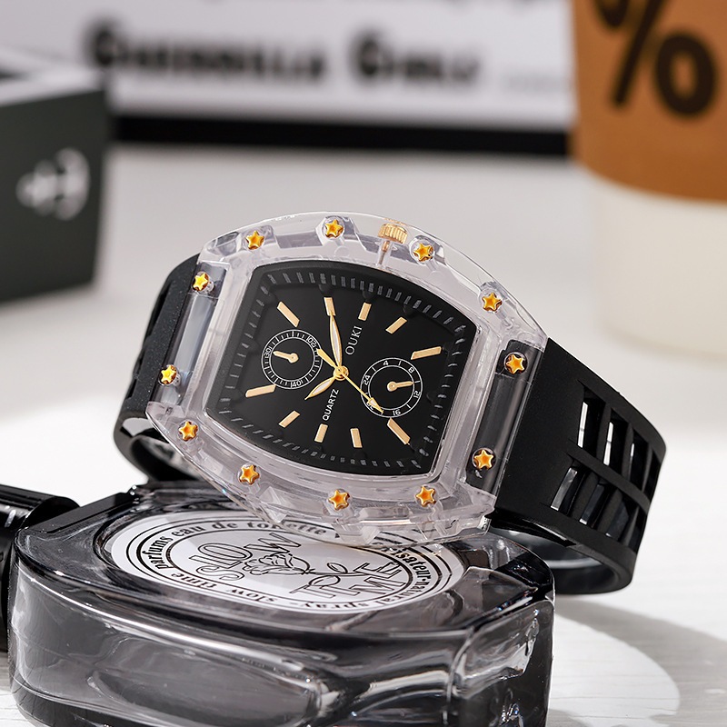 Đồng hồ nam trong suốt hình thùng đồng hồ mới thông thường Niche xuyên biên giới Richard Series Đồng hồ thạch anh hình thùng