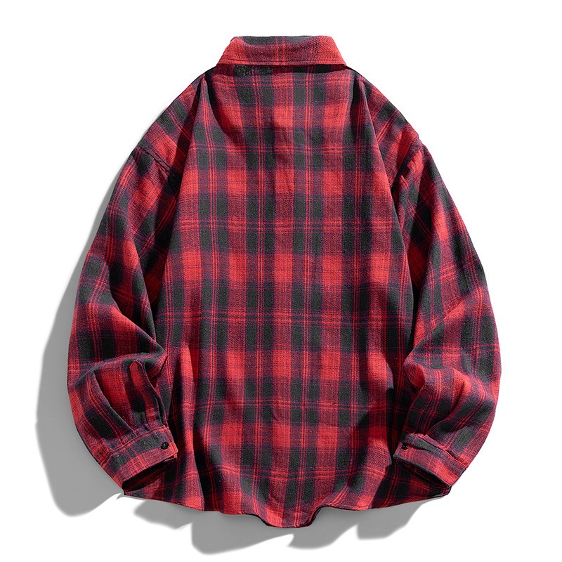 Áo sơ mi dài tay màu đỏ rộng rãi dành cho nam Áo sơ mi dài tay màu xanh đen dành cho doanh nhân Áo sơ mi Cotton kẻ sọc thông thường
