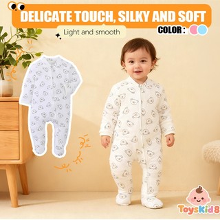 Áo liền quần có chân sơ sinh, Áo liền quần mềm mại in hình gấu, Áo ngủ trẻ sơ sinh có dây kéo dài tay 0-9M