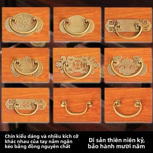 Tay nắm ngăn kéo bằng đồng nguyên chất phong cách cổ điển Trung Quốc, tủ bàn, tủ thuốc, tay nắm đồng, hộp gỗ camphor, tay nắm nhỏ hai lỗ ngang