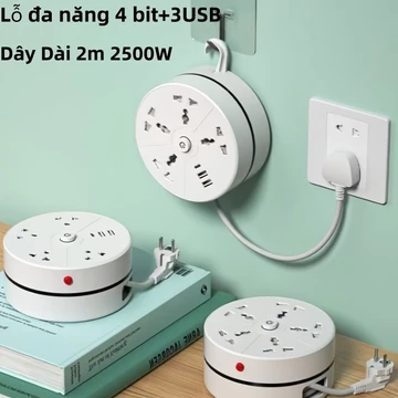 Ổ Cắm Điện Đa Năng 2500w 3 Cổng Usb,2m Ổ Điện Đa Năng Dây Rút Chống Giật An Toàn,Ổ Cắm Điện Đa Năng