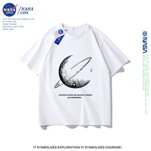 NASA Áo thun nam nữ Tay Lỡ thường ngày Trend Hành tinh in hình form rộng Cổ tròn Cotton Mềm mại Unisex
