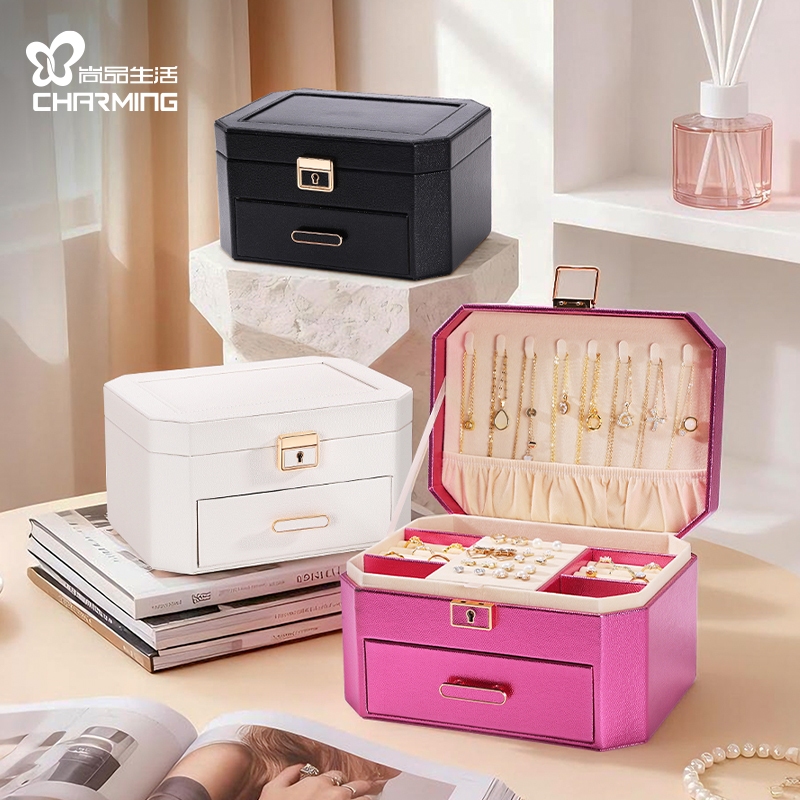 CASEGRACE Hộp Trang Sức Có Khóa Và Chìa Khóa Cho Dây Chuyền Bông Tai Nhẫn Đồng Hồ Người Tổ Chức Lưu Trữ Thanh Lịch Cho Phụ Kiện Quý Giá Của Bạn