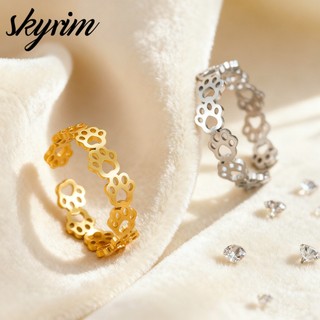 SKYRIM Nam Nữ Titan Thép Không Gỉ Nhẫn Mèo Paw In Mở Trang Sức Có Thể Điều Chỉnh Cho Bạn Bè