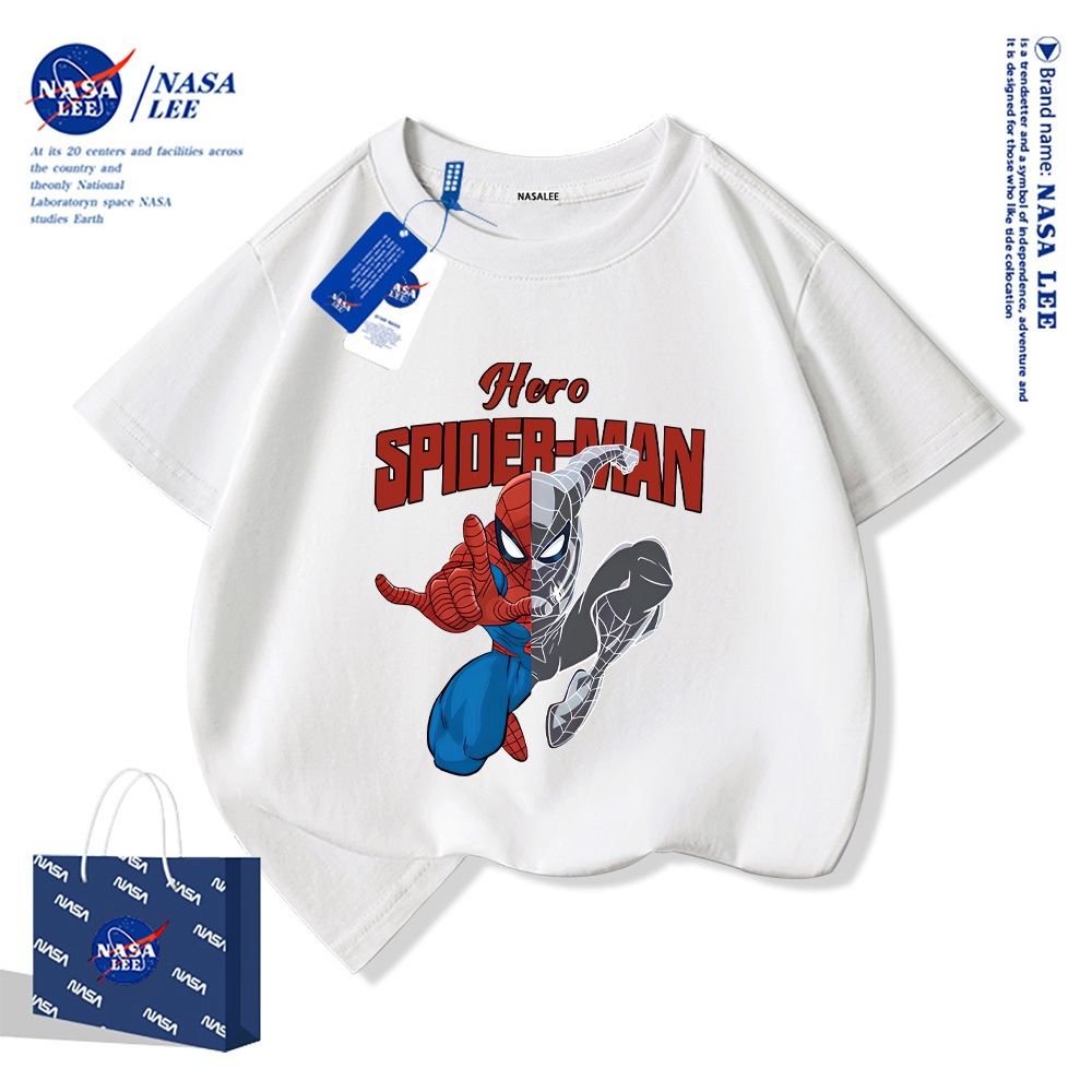 NASA áo thun trẻ em ngắn tay cotton tự nhiên họa tiết người nhện cực ngầu cho bé trai