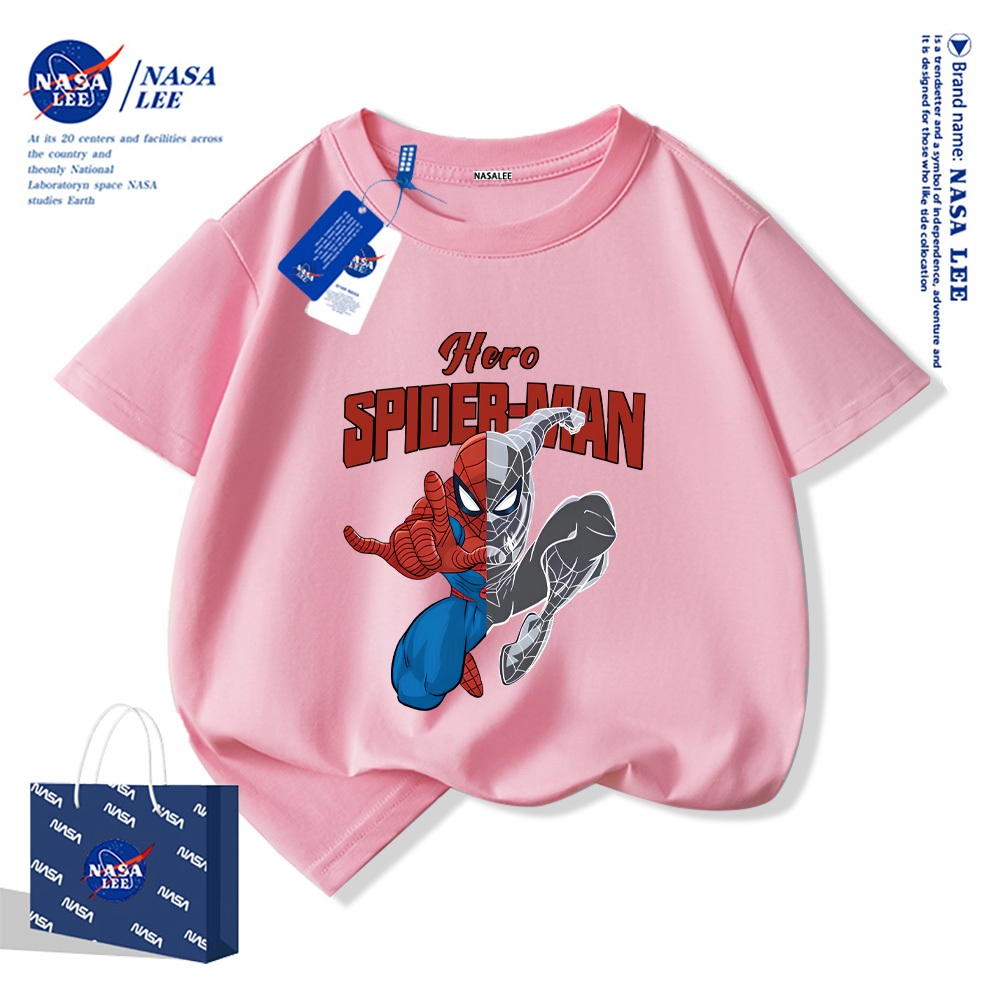 NASA áo thun trẻ em ngắn tay cotton tự nhiên họa tiết người nhện cực ngầu cho bé trai