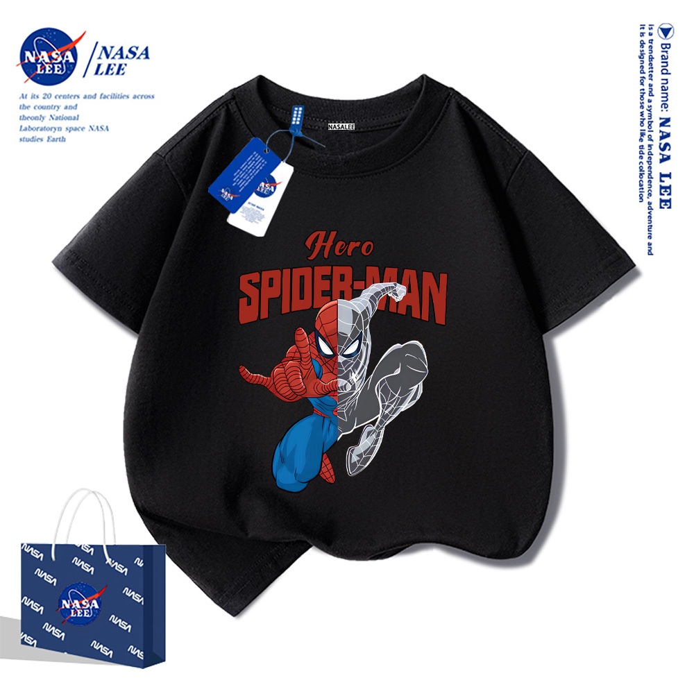 NASA áo thun trẻ em ngắn tay cotton tự nhiên họa tiết người nhện cực ngầu cho bé trai