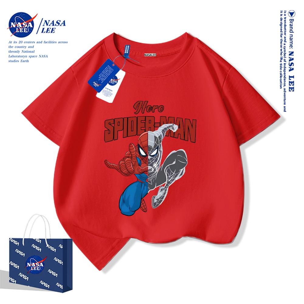 NASA áo thun trẻ em ngắn tay cotton tự nhiên họa tiết người nhện cực ngầu cho bé trai