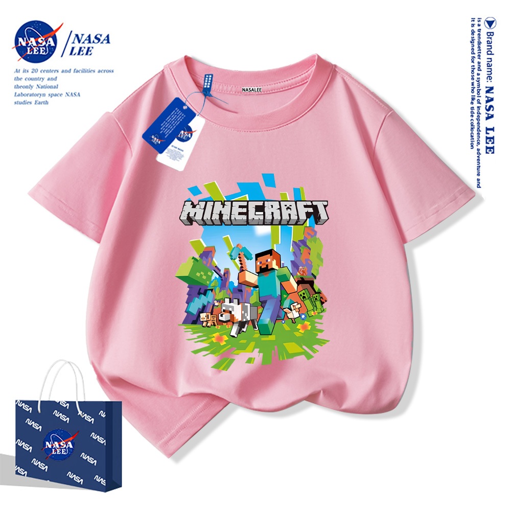 Áo Thun Minecraft Tay Ngắn Cho Trẻ Em, In Hình Hoạt Hình, Vải Cotton Mềm, Phong Cách Mới 2025