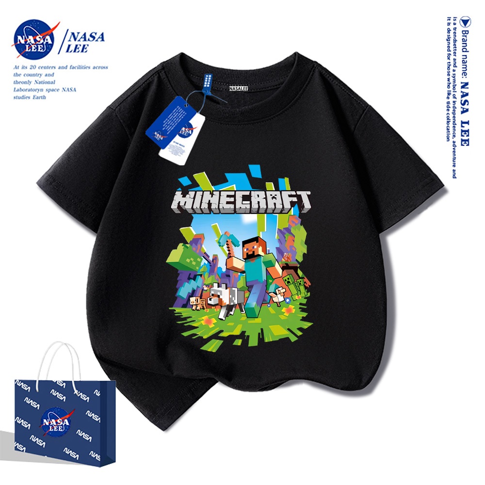 Áo Thun Minecraft Tay Ngắn Cho Trẻ Em, In Hình Hoạt Hình, Vải Cotton Mềm, Phong Cách Mới 2025