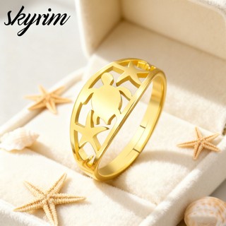 Skyrim Titan Nhẫn Thép Không Gỉ Rùa Vàng Sao Biển Có Thể Điều Chỉnh Trang Sức Thời Trang