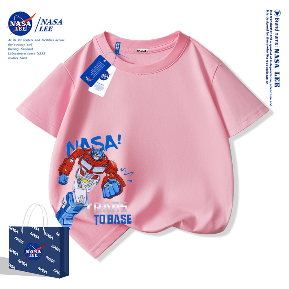 NASA Áo thun ngắn tay cổ tròn cho bé trai chất cotton cao cấp Bé Gái In Hình Năng Động phong cách thời trang
