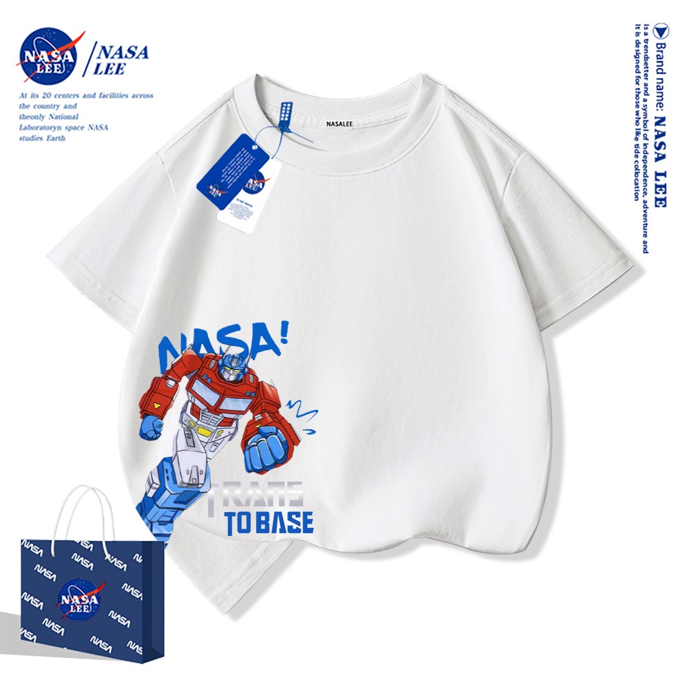 NASA Áo thun ngắn tay cổ tròn cho bé trai chất cotton cao cấp Bé Gái In Hình Năng Động phong cách thời trang