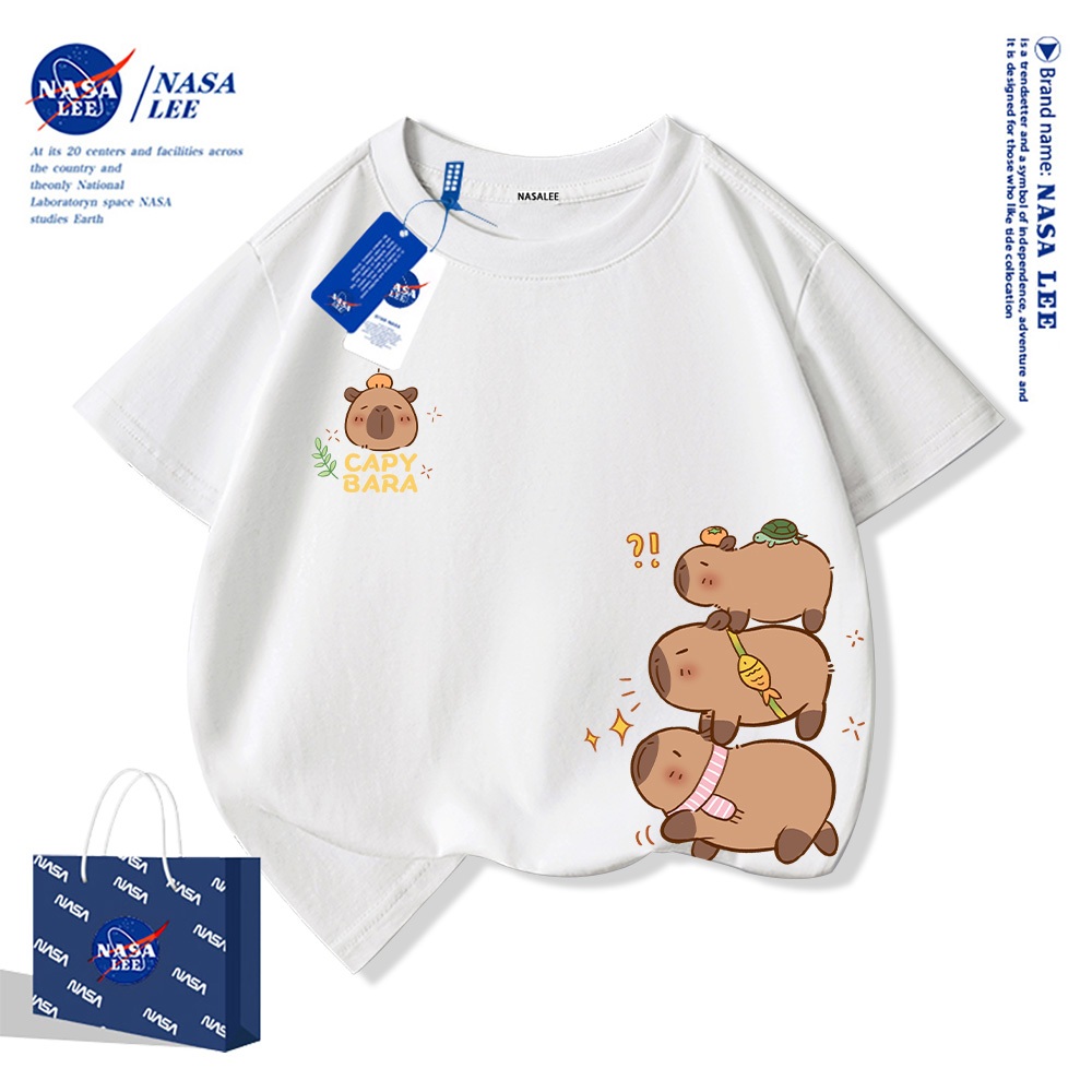 Áo thun ngắn tay Kabibella in hình hoạt hình Cotton nguyên chất thoải mái 2025 Phong cách mới
