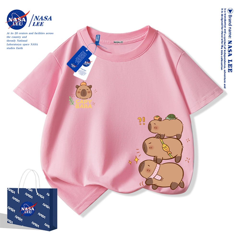 Áo thun ngắn tay Kabibella in hình hoạt hình Cotton nguyên chất thoải mái 2025 Phong cách mới