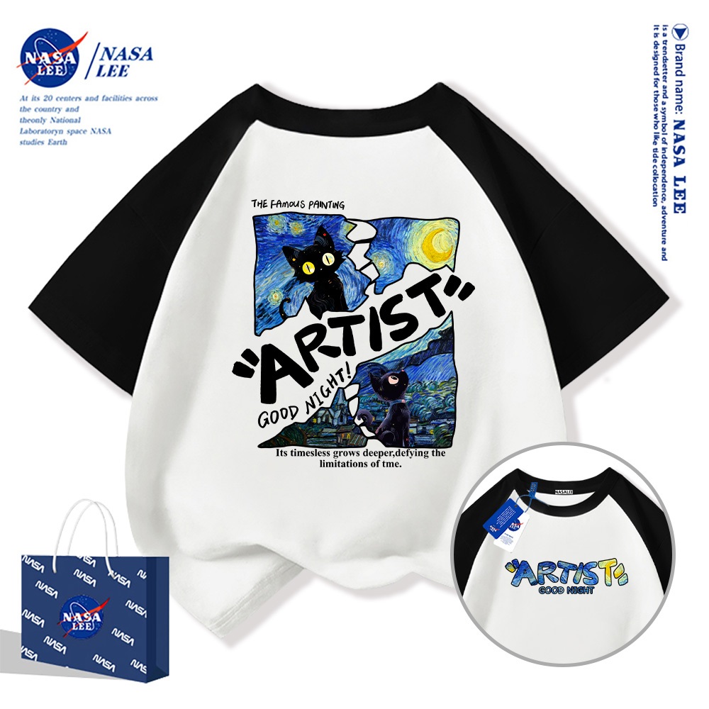 Hàng sẵn có Nasa Trẻ em Áo thun ngắn tay Unisex hợp thời trang mùa hè Phong cách mới 2025 Áo thun nửa tay phong cách giản dị
