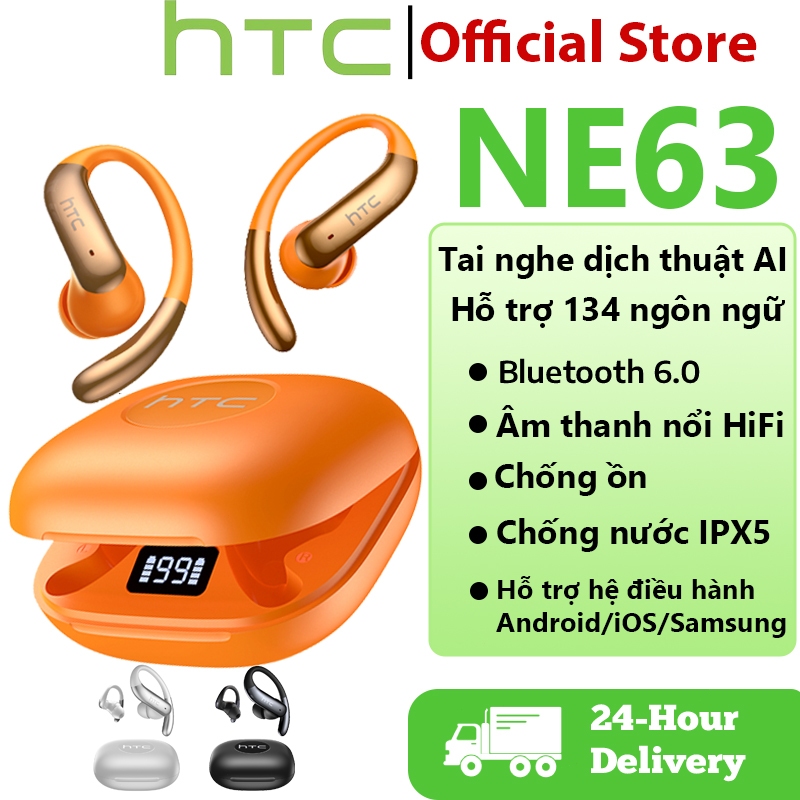 HTC NE63 Tai nghe dịch thuật AI Tai nghe TWS Tai nghe không dây Bluetooth 5.1 Tai nghe âm thanh nổi HiFi Bass Điều khiển cảm ứng chống nước với micrô màn hình kỹ thuật số LED