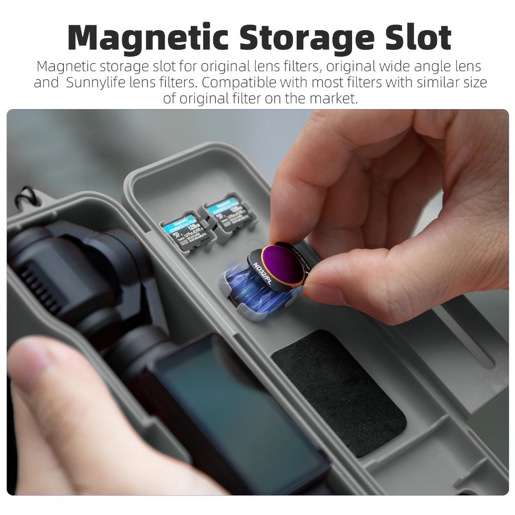 Hộp chống nước cho DJI Osmo Pocket 3 Creator Combo – Túi cứng nhỏ gọn với khe gắn filter CPL/ND từ tính & khe thẻ SD, kèm dây đeo tay