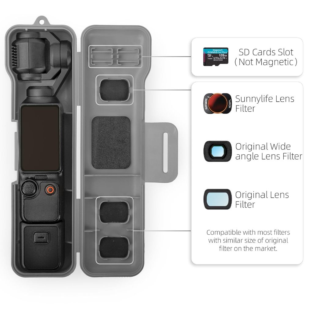 Hộp chống nước cho DJI Osmo Pocket 3 Creator Combo – Túi cứng nhỏ gọn với khe gắn filter CPL/ND từ tính & khe thẻ SD, kèm dây đeo tay