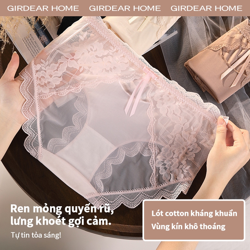 Girderear Home 3pcs quần lót nữ sexy siêu mỏng Chiếc Ren Pháp Liền Mạch Nữ Quần Lót Lưới Giữa Eo Quần Lót Thoáng Khí Đáy Cotton Đáy Đáy Đáy Quần Nữ Plus Kích Thước Quần Lót Gợi Cảm, GH03