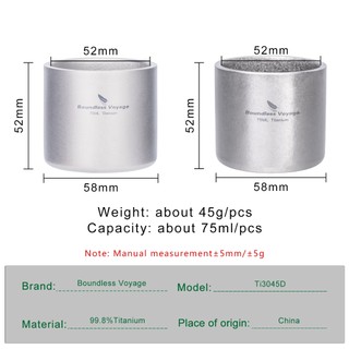 Boundless Voyage Titanium 75ml Cốc Hai Tường Cà Phê Trà Cốc Ba Lô Nhẹ Di Động Cắm Trại Nóng Lạnh Nước Uống