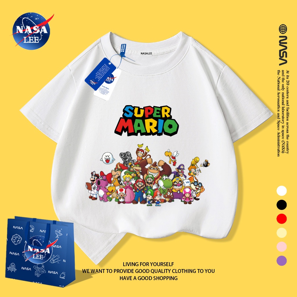 NASA Áo Thun Trẻ Em In Hình Mario | Dành Cho Bé Trai & Bé Gái | Chất Liệu Cotton Mềm Mại