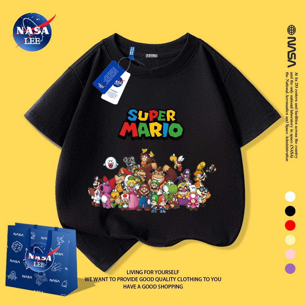 NASA Áo Thun Trẻ Em In Hình Mario | Dành Cho Bé Trai & Bé Gái | Chất Liệu Cotton Mềm Mại