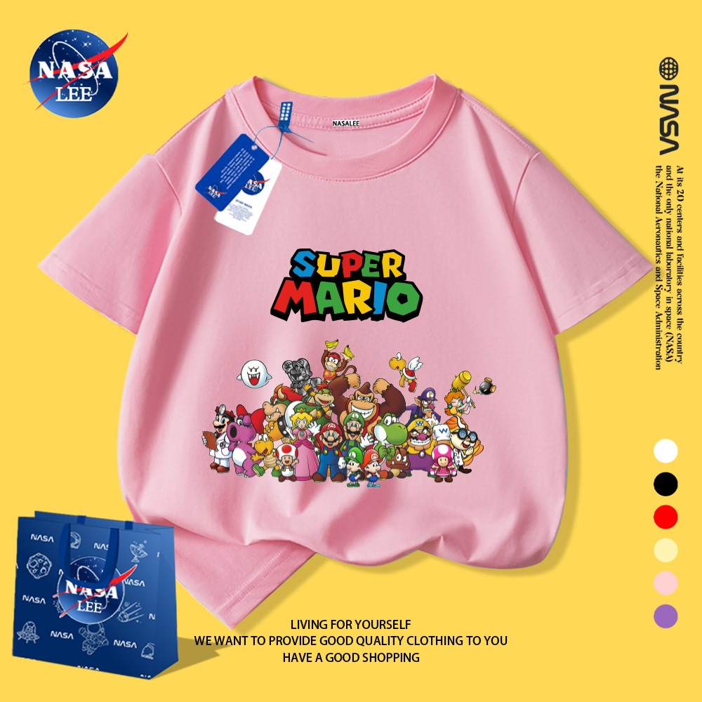 NASA Áo Thun Trẻ Em In Hình Mario | Dành Cho Bé Trai & Bé Gái | Chất Liệu Cotton Mềm Mại