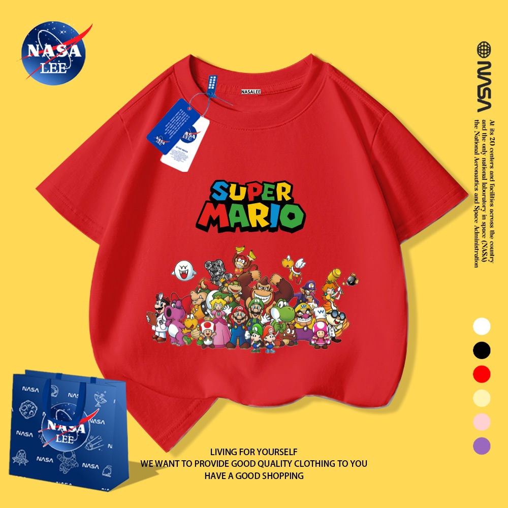 NASA Áo Thun Trẻ Em In Hình Mario | Dành Cho Bé Trai & Bé Gái | Chất Liệu Cotton Mềm Mại