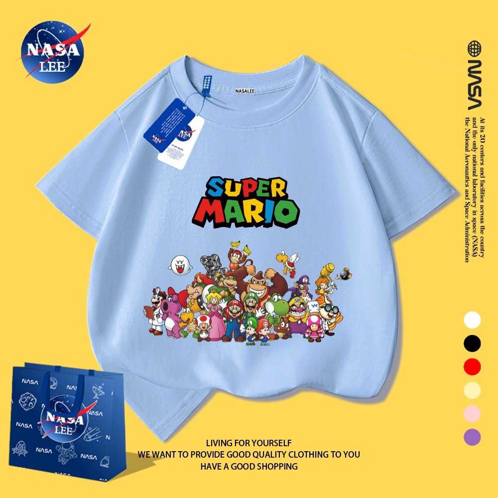 NASA Áo Thun Trẻ Em In Hình Mario | Dành Cho Bé Trai & Bé Gái | Chất Liệu Cotton Mềm Mại