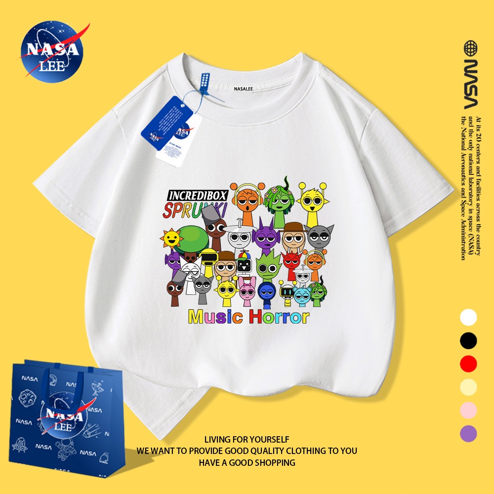 NASA áo thun trẻ em cotton, thoải mái, thoáng khí, họa tiết Sprunki, phù hợp 2-16 tuổi