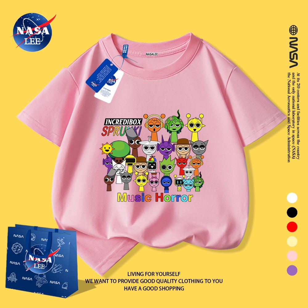 NASA áo thun trẻ em cotton, thoải mái, thoáng khí, họa tiết Sprunki, phù hợp 2-16 tuổi