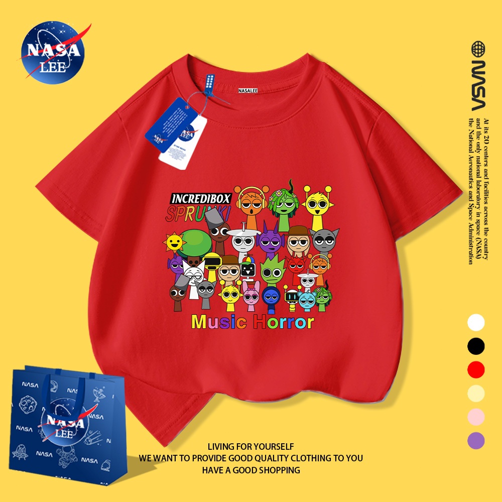 NASA áo thun trẻ em cotton, thoải mái, thoáng khí, họa tiết Sprunki, phù hợp 2-16 tuổi