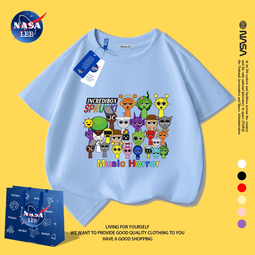 NASA áo thun trẻ em cotton, thoải mái, thoáng khí, họa tiết Sprunki, phù hợp 2-16 tuổi
